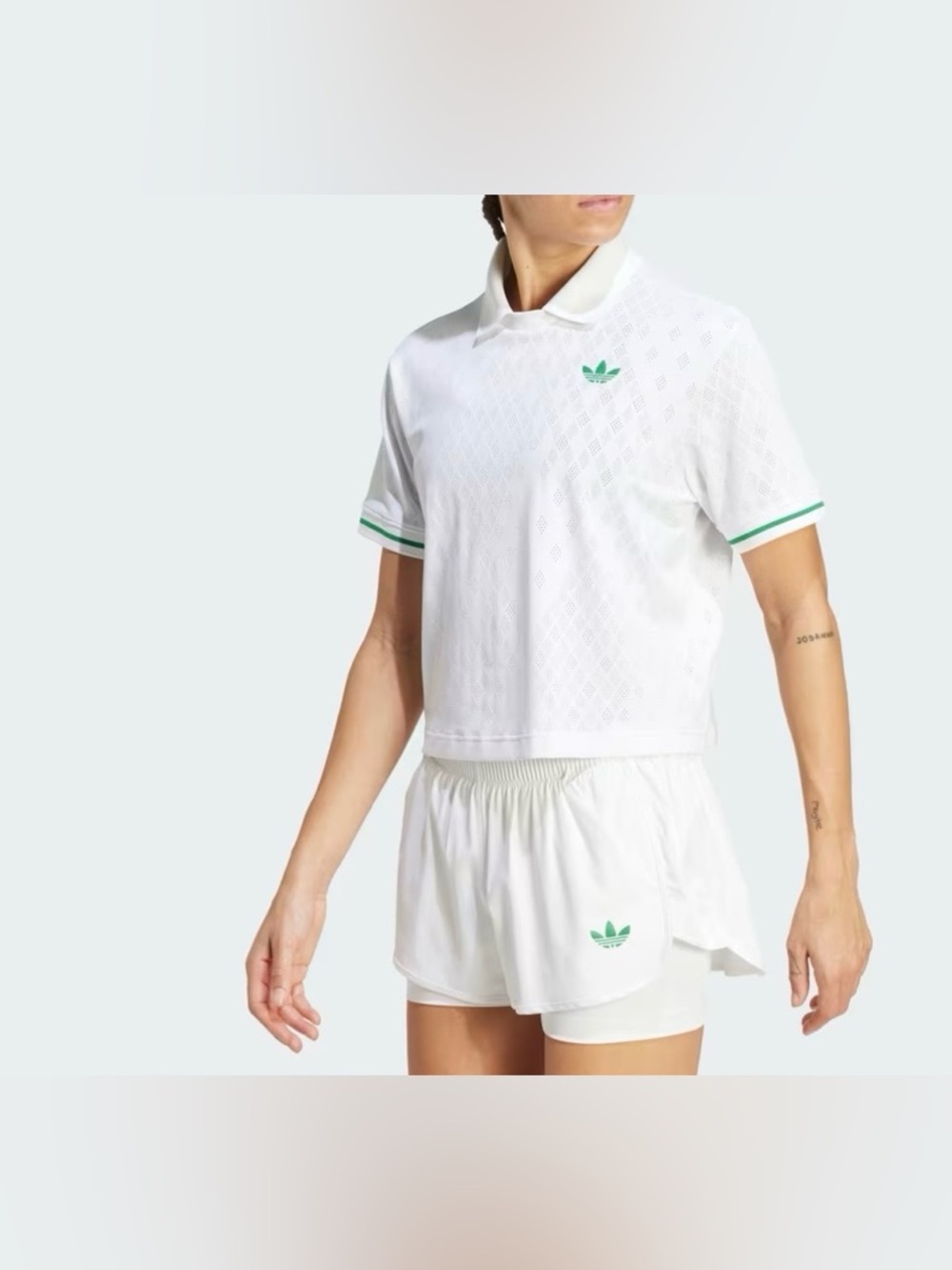 Adidas [M] Tennis Pro Women's Climacool Cropped Polo Shirt White/GreenJM4734 - Picture 14 of 14